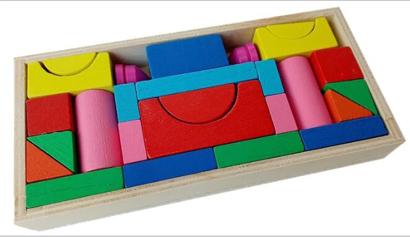 Free ship kids 26pc colored solid wood wooden mini building construction blocks toys educational children gifts economical