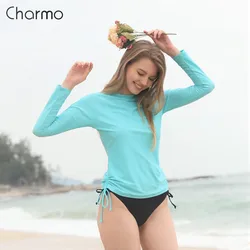 Charmo Donne Protezioni Costumi Da Bagno Manica Lunga Rashguard Lato Bendato Bike Camicette Surf Top Corsa e Jogging Camicia Costume Da Bagno UPF 50 +