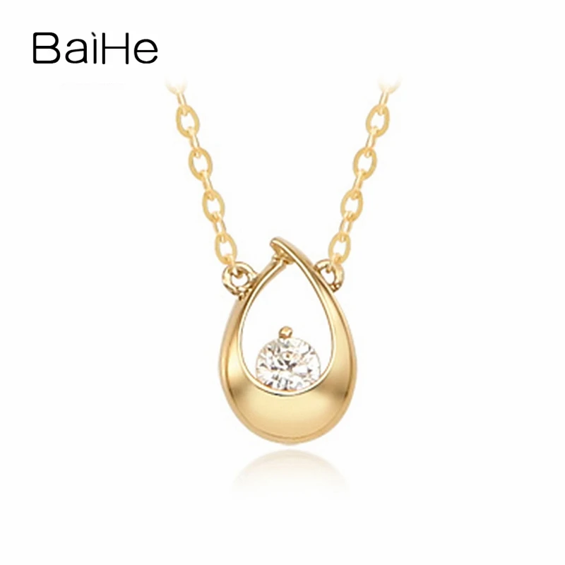 BAIHE Solid 18K Yellow Gold 0.14ct H/SI Natural Diamond Drop type Necklace Women Men Fine Jewelry Making Drop typ Halsband