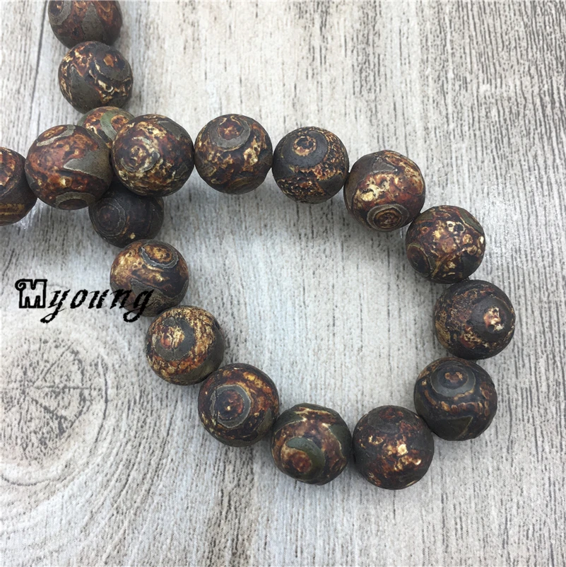 Brown Tibetan Crackled Eye Stripe Wood Texture Agates Spacer Beads,Vintage Drilled Loose Beads,Tibet Prayer Mala Beads MY0366