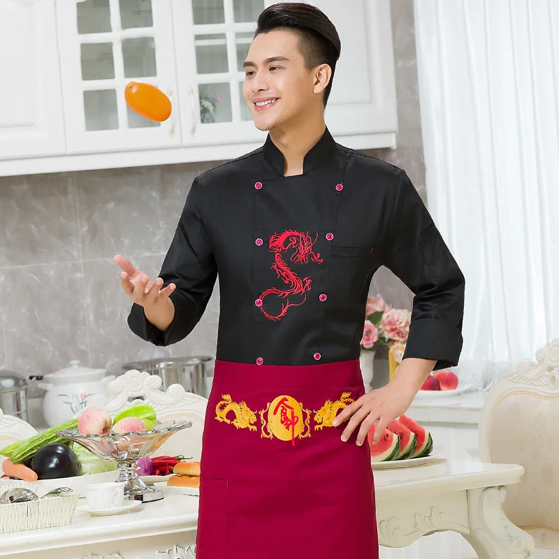 Chef service long - sleeved Embroidery hotel overalls autumn and winter hotel restaurant kitchen chef tooling YF38