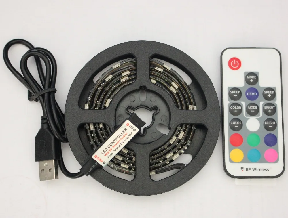 

1/2/5/10set/lot DC5V USB LED Strip 5050 Waterproof RGB LED Light Flexible Black PCB 1M+17Key Remote For TV Background Lighting