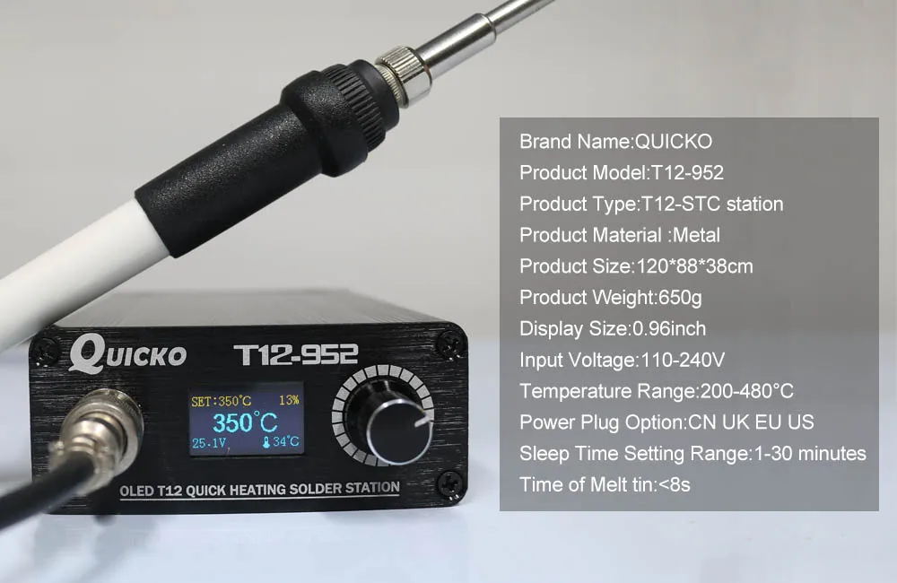 Stc t12 952 de solda stationoled ferro de solda eletrônico digital e 907 punho plástico ponta de ferro de solda sem cabo de alimentação