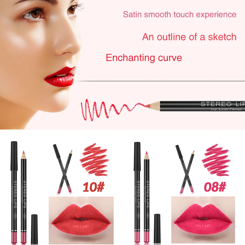 VIBELY Natural 12 Colors Lipliner Pencil Set Waterproof Lip Liner Pen Matte Lip Stick Long Lasting Makeup Beauty Comestics Tools