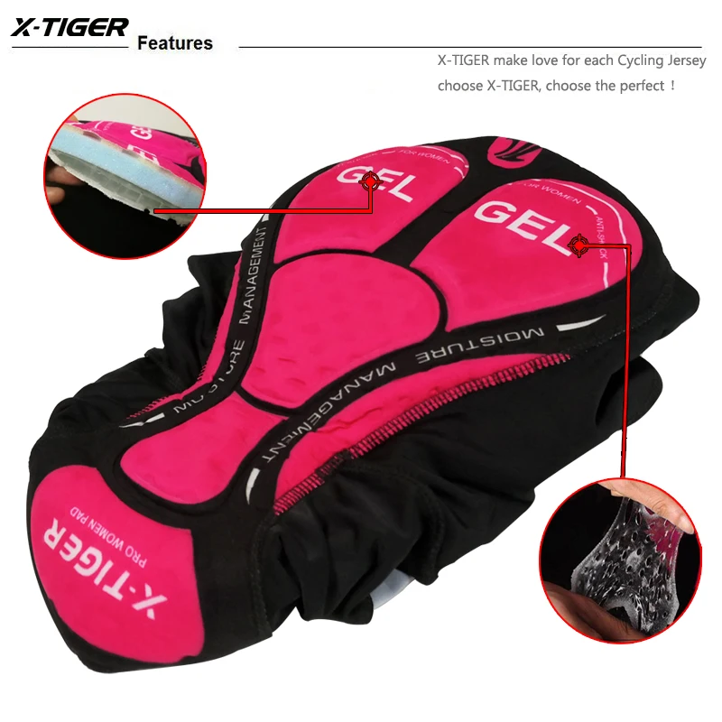 X-TIGER Frauen Radfahren Hosen Anti-shock MTB Fahrrad Radfahren Hosen Anti-schweiß 5D Anti-Slip Gepolsterte Gel Racing fahrrad Sport Hosen – Detail 11