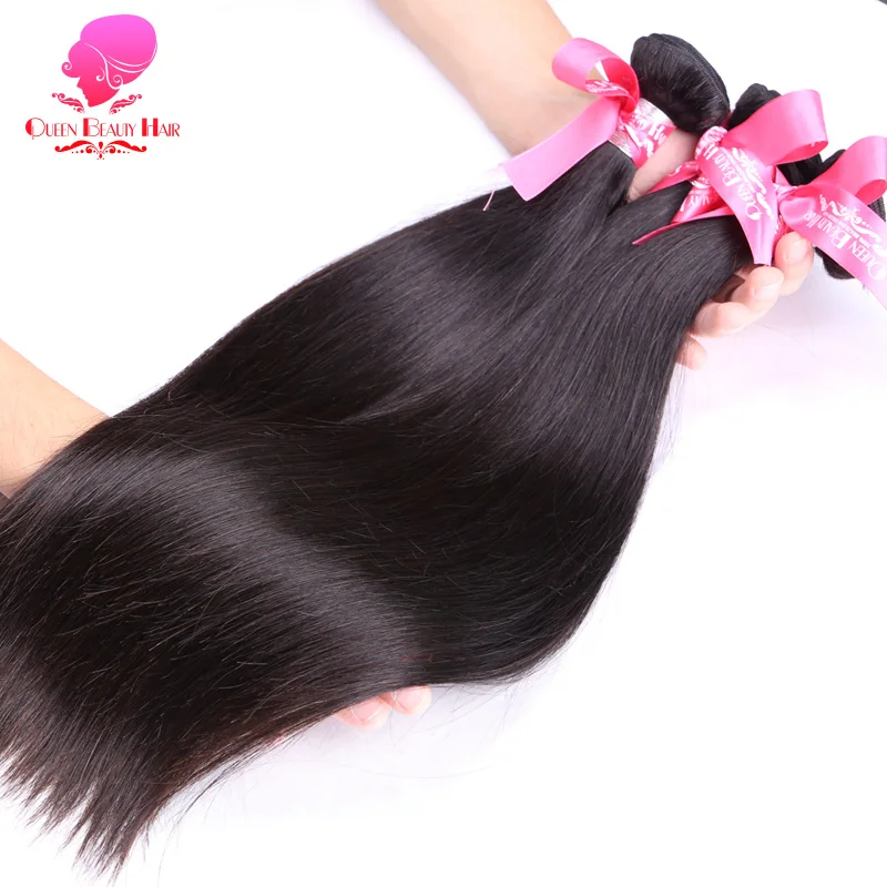 QUEEN BEAUTY 3 4 Pcs Straight Brazilian Virgin Hair Weave Bundles Deals Unprocessed Human Hair Extensions Can Buy More Bundles