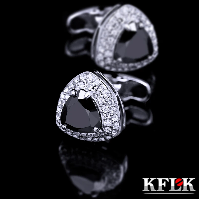 KFLK Jewelry shirt cufflinks for men's Brand Crystal Black Cuffs links Buttons High Quality Luxury Wedding Groom  guests