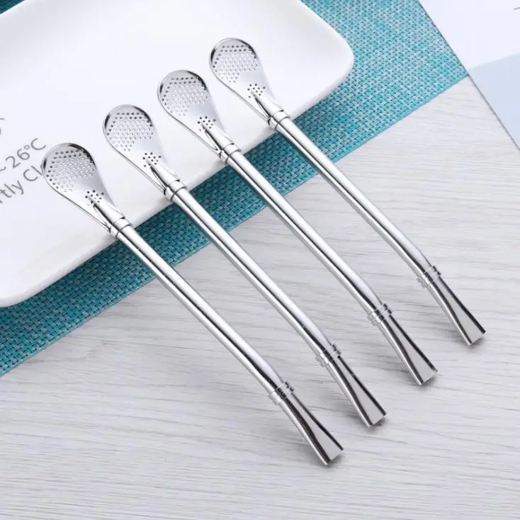 

250pcs Eco-Friendly Stainless Steel Drinking Straws Tea Strainer Cocktail Shaker Coffee Filtered Spoons Bar Party Supply SN1282