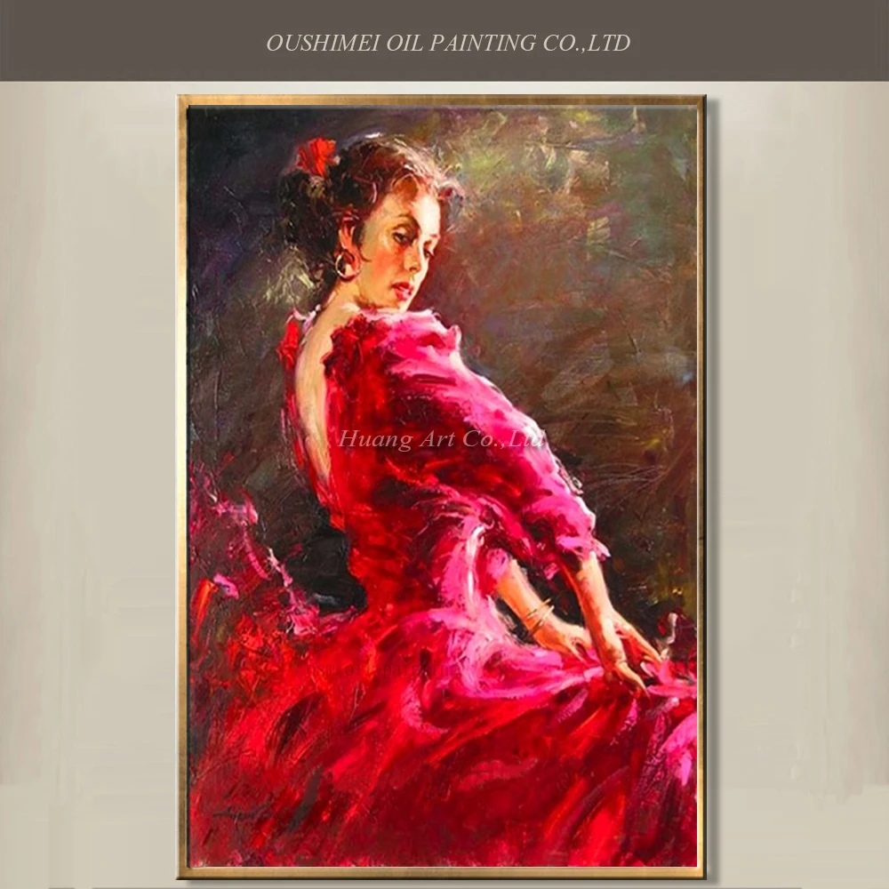 Hand-painted Sexy Dancer Girl Flamenco Spanish-Woman Heat Dancing Dancer Oil Painting Canvas Art Flamenco Dancing Wall Artwork