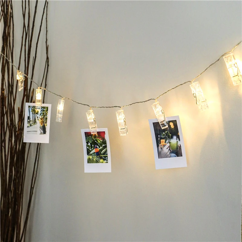 LED Photo Clip String Fairy Lights, a pilhas, decoração para casa, feriado, casamento, namorados, 1m, 10