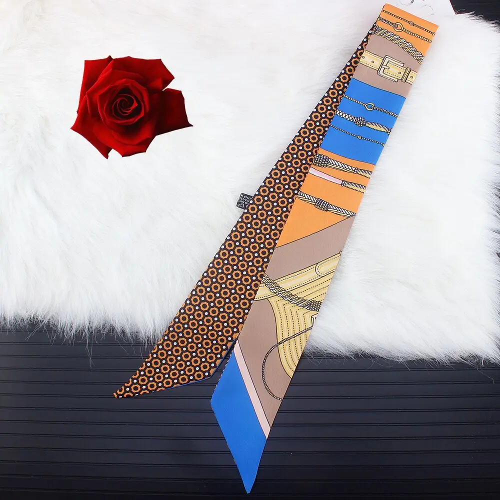 2025 New Luxury Brand Scarf Women Striped Silk Scarf Hot Design Head Scarf Handle Bag Ribbon Small Long silk Scarves Wholesale