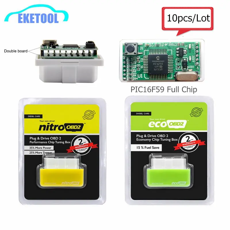 10pcs/Lot Wholesale NitroOBD2 Save Fuel OBD2 Interface Chip Tuning Nitro OBD2 Your Own Driver EcoOBD2 Benzine Diesel Cars