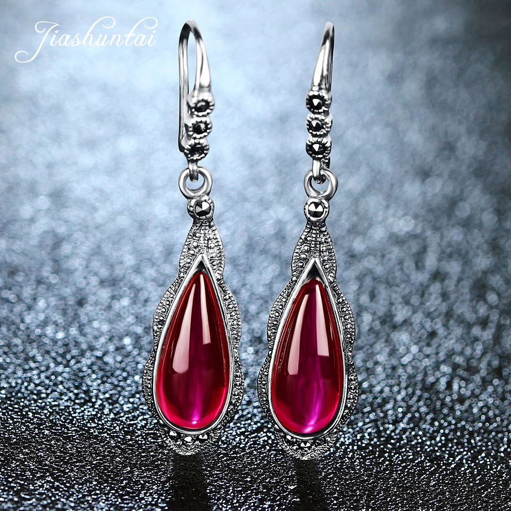 JIASHUNTAI 100% 925 Sterling Silver Earrings For Women Vintage Natural Semi-precious Stones Earrings Retro Thai Silver Jewelry