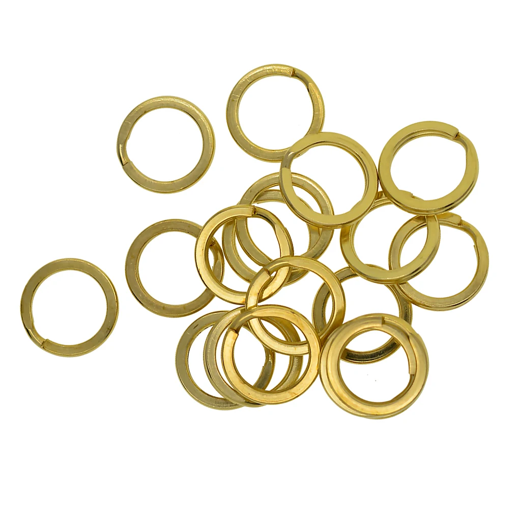 20 Pieces Solid Brass Flat Split Key Ring Chain Hook Hardware 15 mm / 0.59 inch Keyrings Keyschains Connector Bag Charms Clasp