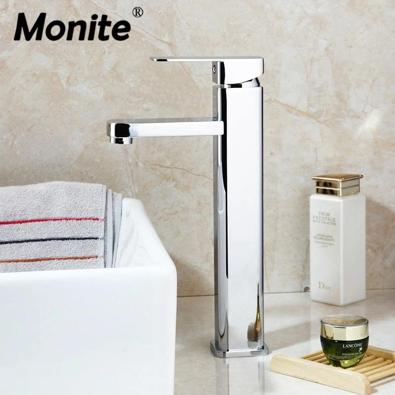 Monite Tall Bathroom Faucet Basin Sink Tap Hot Cold Water Mixer Tap Short Deck Mounted Bathroom Faucet Without the Hose