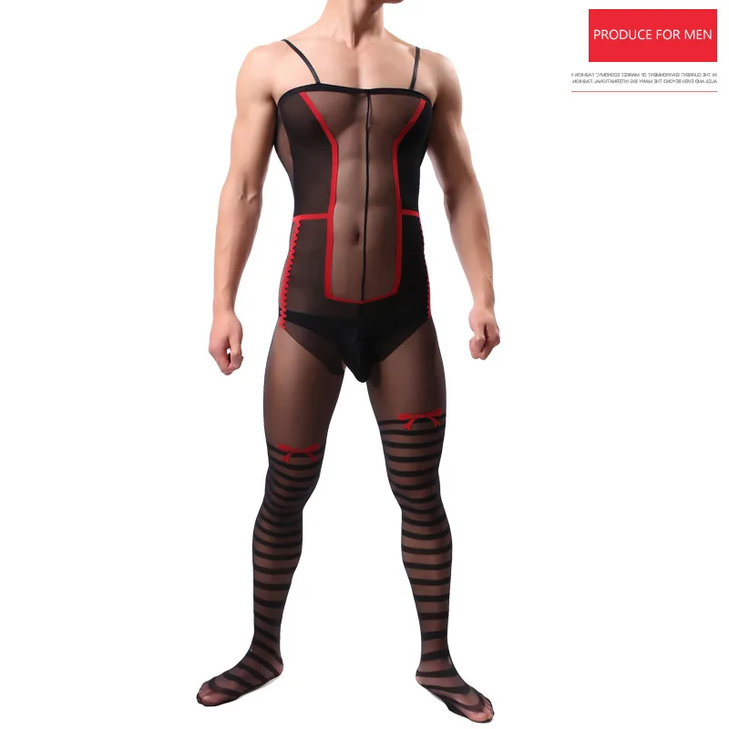 

Men's Jumpsuit Men's Tights Sling Black Transparent Ultra-thin Pantyhose Men's Wear sexy clothing