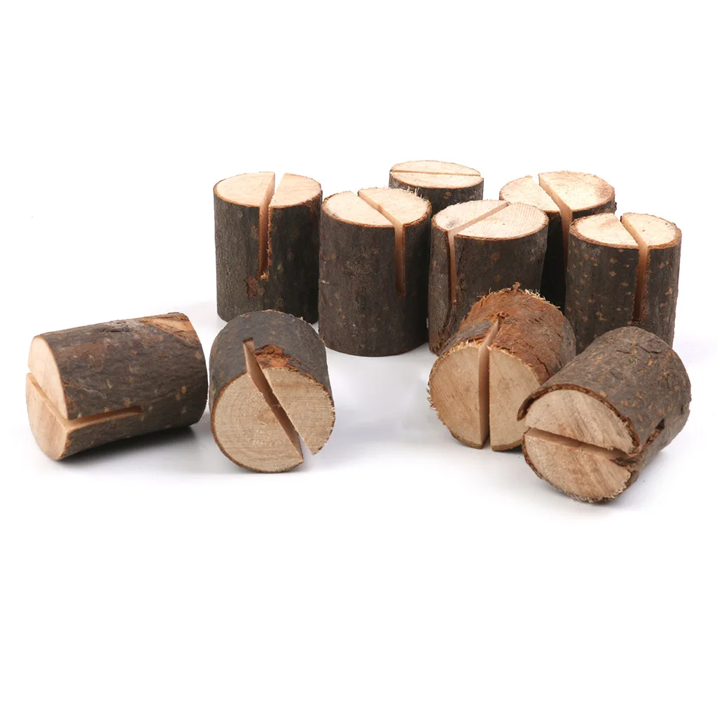 20PCS Mini Wooden Log Place Name Holders Menu Photo Rustic Table Decor Wedding Party Birthday Supplies
