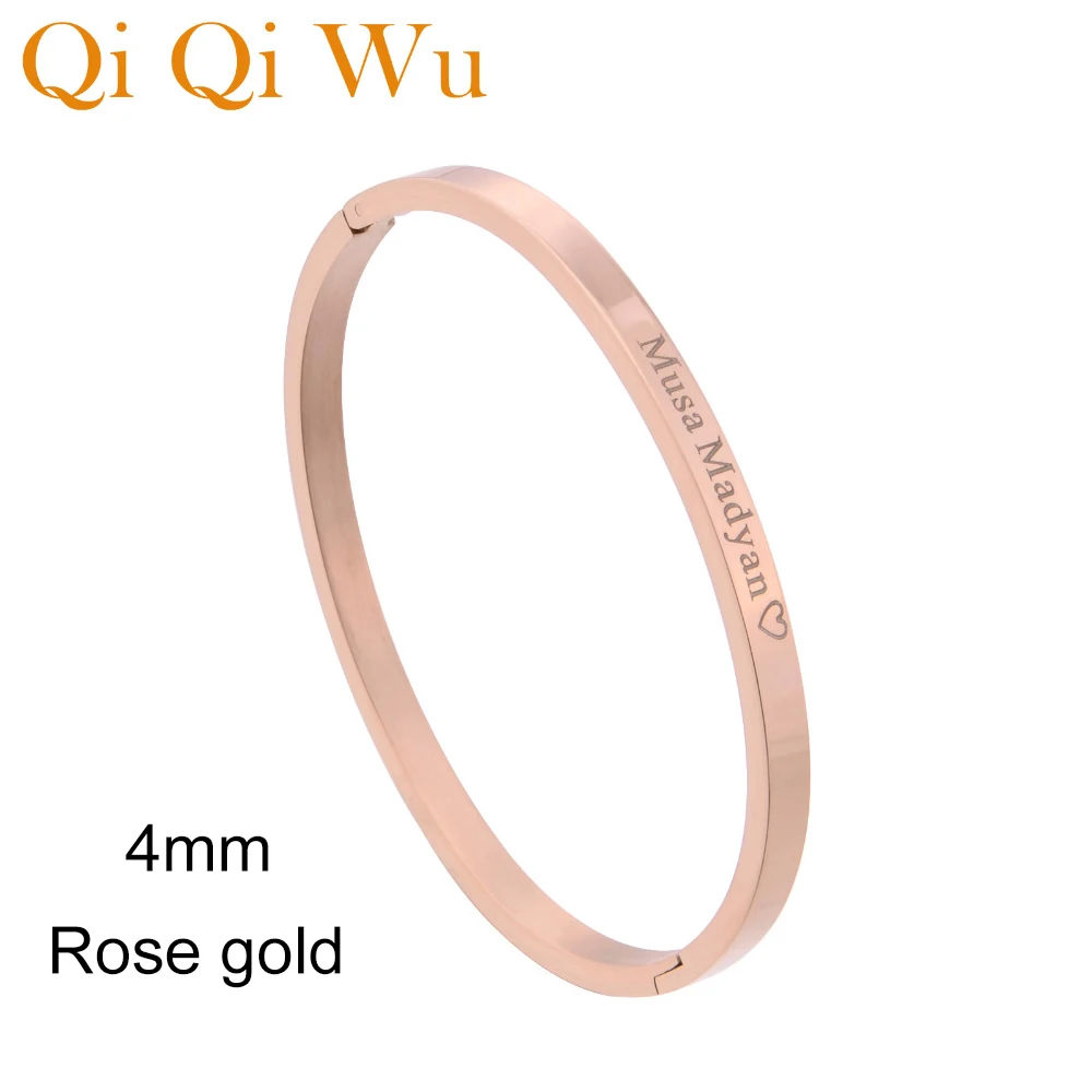 Laser Engraved Letters Women Bracelet Personalized Name Gold Stainless Steel Bangle Girl Favors Jewelry Gifts