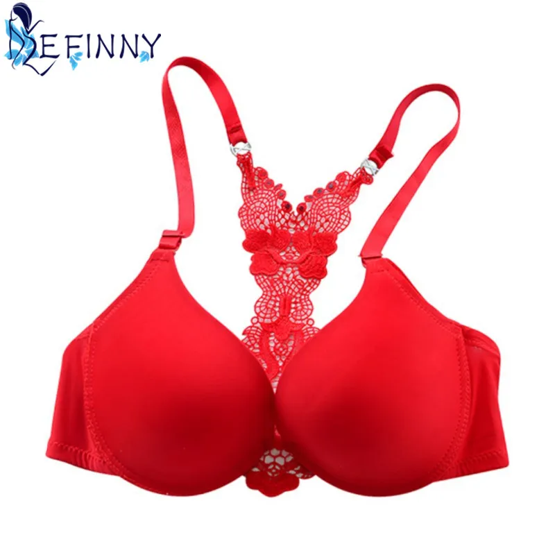 Newest Sexy Women Front Closure Adjustable Y-line Straps Racerback Push Up Bra Flower Charming Underwear Lace Lingerie