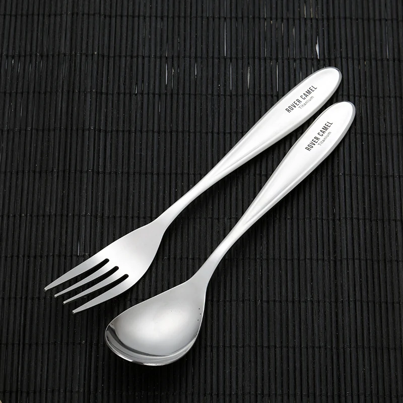 Rover Camel Titanium Polished Spoon Fork Cutlery Set Lightweight Dinner Fork Spoon Home Outdoor Tableware Camping Hiking Picnic