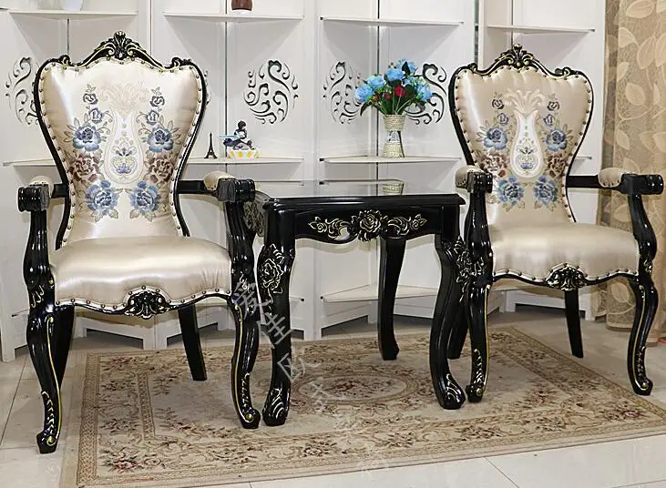 Solid wood armchair european-style dining chair ivory white back office hotel soft-cover stool princess chair.