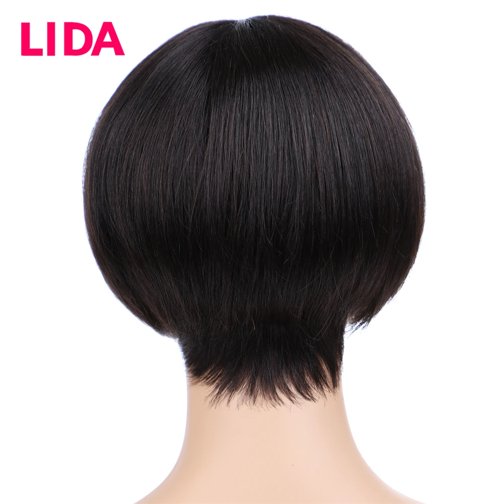 Lida Short Brazilian Human Hair BOBO Wig 8 inch Machine Made Non-Remy Average Size Straight Human Hair Wig All Colors Available