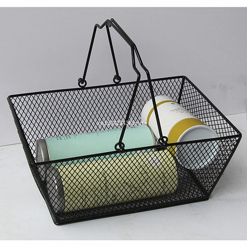 10pcs Black Cosmetics Storage Baskets  Iron Wire Mesh Shopping Basket Hollowed Out Design Skep With Handle Free Shipping