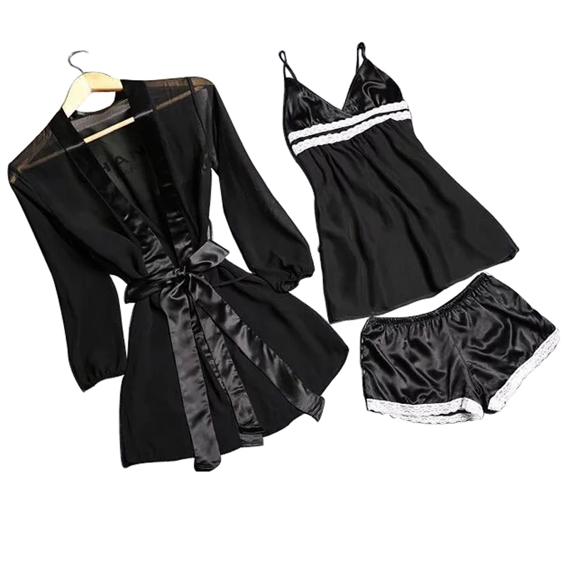 

yomrzl summer sexy lace women's pajama set black gauze sleep set sexy lingerie Valentine's Day gift L510