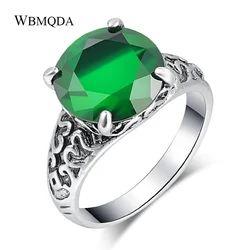 Wbmqda Wedding Crystal Turkish Jewelry Tibetan silver Mosaic Zircon Big Green Stone Boho Bride Ring