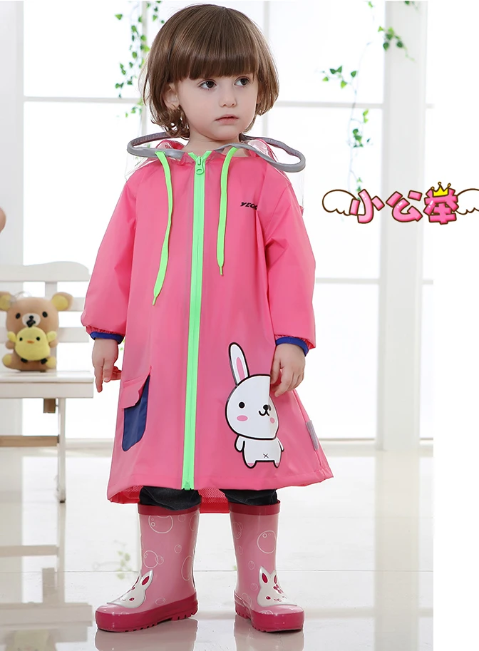 Children's Raincoat Waterproof Zipper Eco-friendly Rain Coat for Kids Cartoon School Boy Girl Rain Poncho Large Hat Brim Reflect