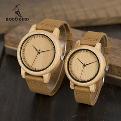 BOBO BIRD-Montre-bracelet à quartz en bois de bambou pour hommes et femmes, bracelet en cuir fait à la main, cadeau personnalisé