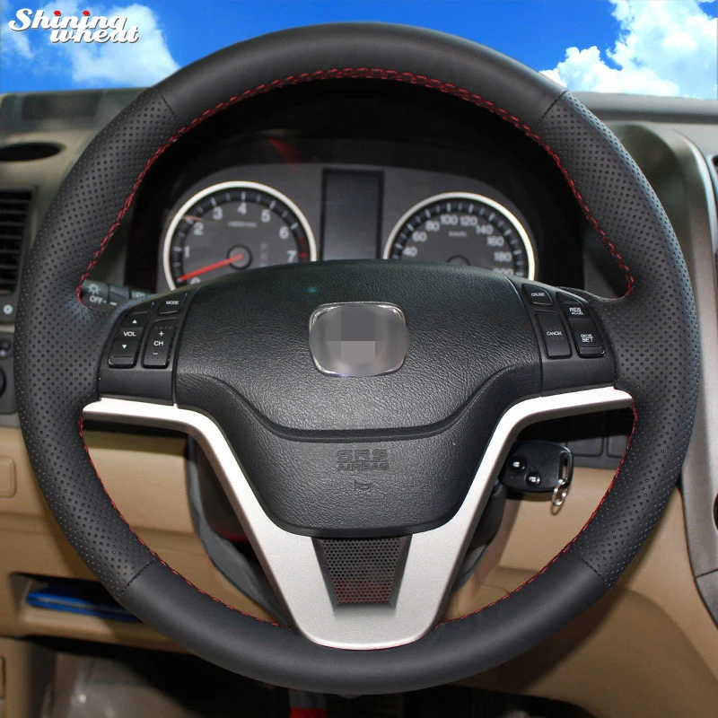 Shining wheat Hand-stitched Black Leather Steering Wheel Cover for Honda CRV 2007-2011