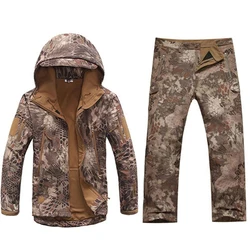 TAD Softshell Sharkskin Suits Men Outdoor Waterproof Hunting Clothes Fleece Lining Jacket Military Camping Gear