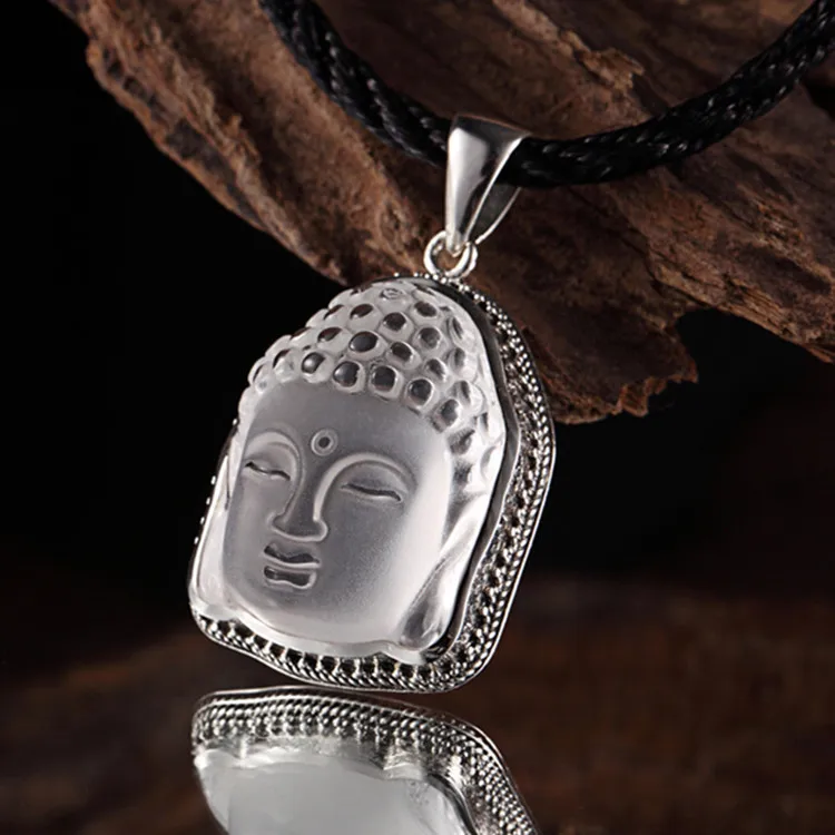 

925 sterling silver natural white crystal Buddha head pendant