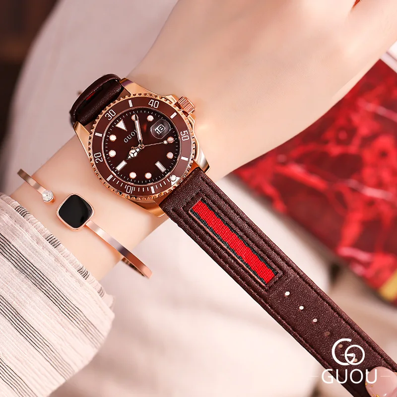 

2019 Fashion Lady Round dial Watches Calendars Genuine Leather Belts Women's Quartz Watches G8077