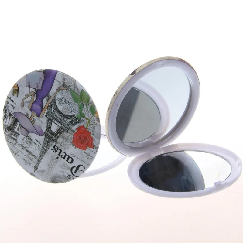 75mm Exquisite plastic Portable pocket mirror round shape foldable makeup mirror Eiffel Tower girls Cosmetic mirrors