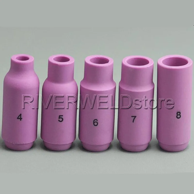 TIG วัสดุสิ้นเปลืองอุปกรณ์เสริม Alumina หัวฉีดแก๊สเลนส์ถ้วย 10N50 10N49 10N48 10N47 10N46 ชุดสำหรับไฟฉายเชื่อม WP17 18 26 5pcs