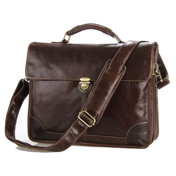 High Quality Vintage 100% Guarantee Real Genuine Leather Cross Body Men Messenger Bags Briefcase Portfolio #M7091