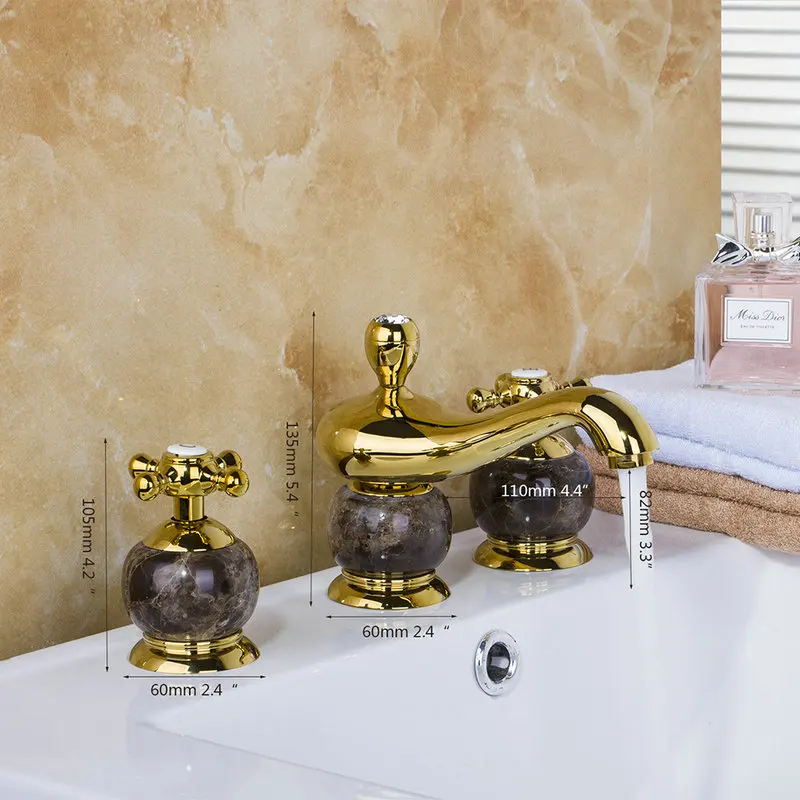 OUBONI Luxury Polished Golden 3PCS Set Bathtub Faucet European Deck Mounted Cross Handle Basin Mixer Tap diamond faucet