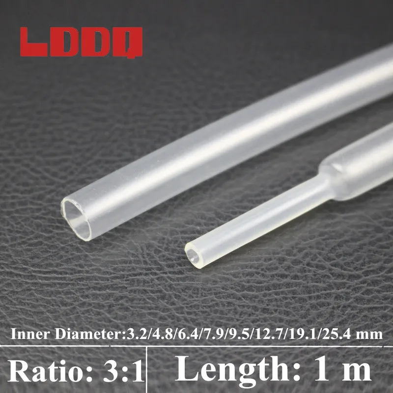 

LDDQ 1m Shrink Tube 3:1 Transparent Adhesive Glue Lined Tubing Tube Waterproof Diameter 3.2/4.8/6.4/7.9/9.5/12.7/19.1/25.4 mm
