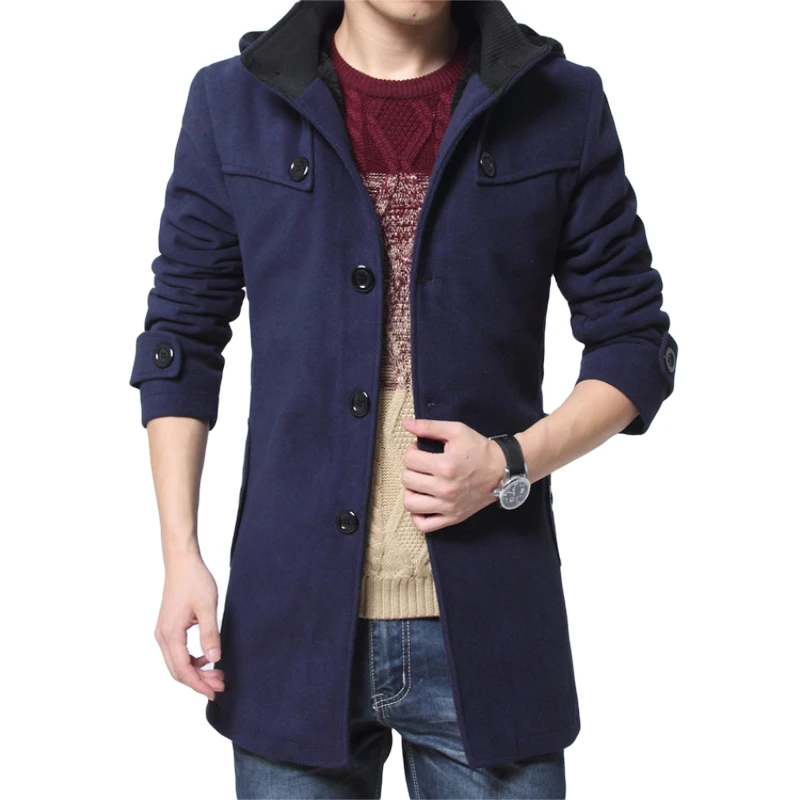 

Winter Velvet Thick Warm Coat Men Slim Long Jackets Male Casual Wool Trench Coat Men's Overcoat 4XL Wool Windproof Jacket