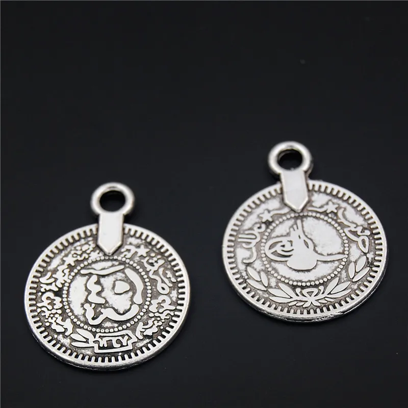 20pcs  Silver Color Alloy Figure Round Charms Necklace Pendant Jewelry Making  Style Handmade Crafts A2343