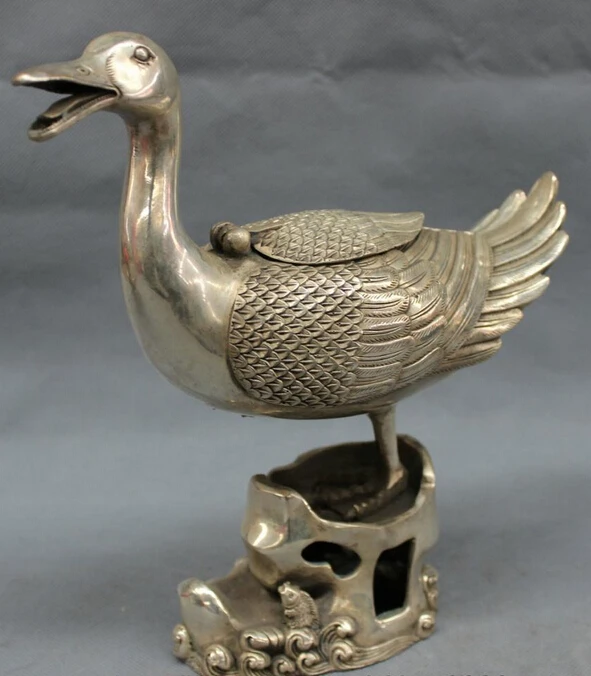 wholesale factory 10 Folk Chinese Silver Wealth Duck Fish Statue Quacker Box Incense Burner Censer