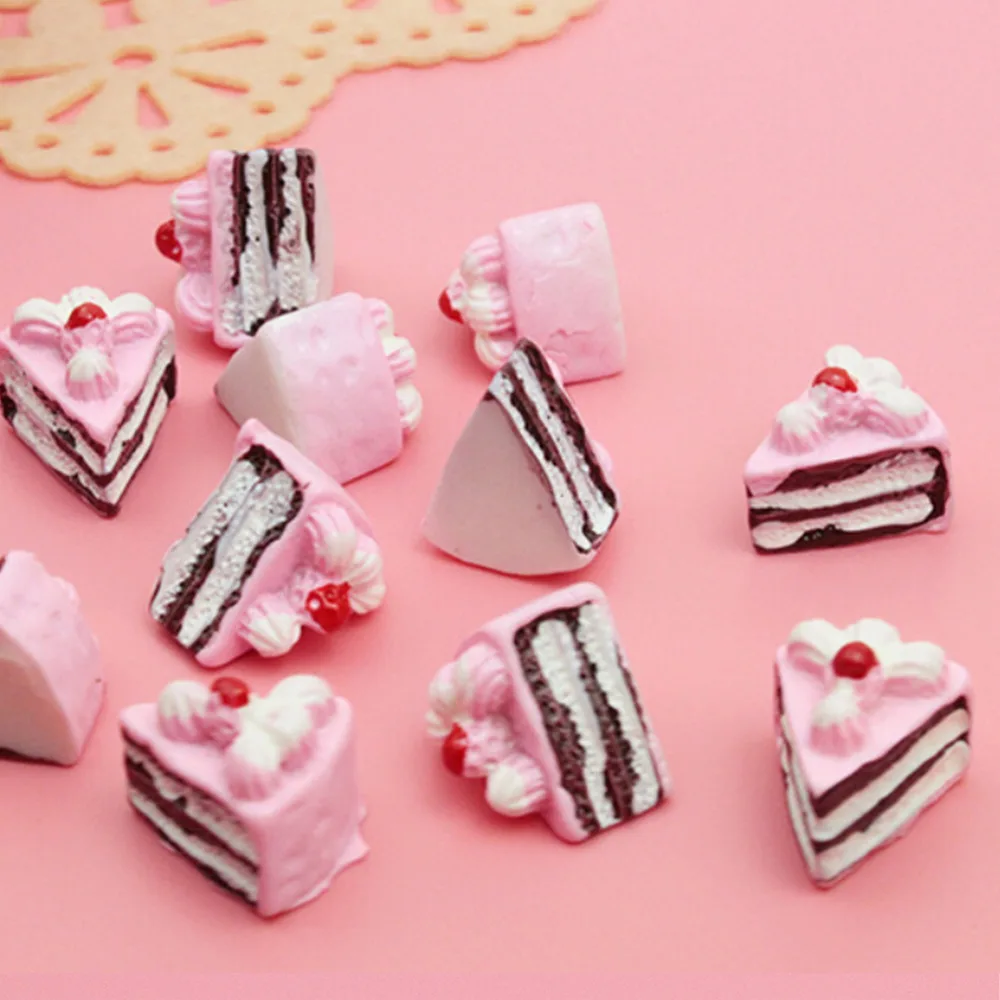 10PCS Play Doll House Toy Cute Kawaii Flat Back DIY Miniature Artificial Fake Food Cake Resin Cabochon Decorative Craft 4Styles
