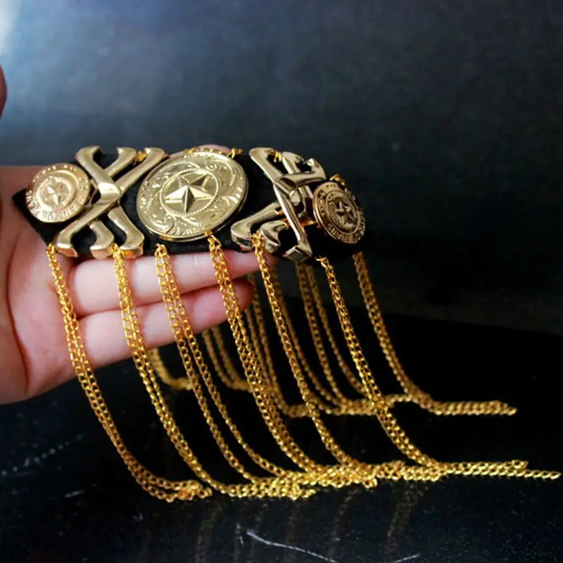 Handmade gold silver jewelery tassel big shoulder brooch epaulet /epaulettes spikes/escapulario blazer accessories/pin badge