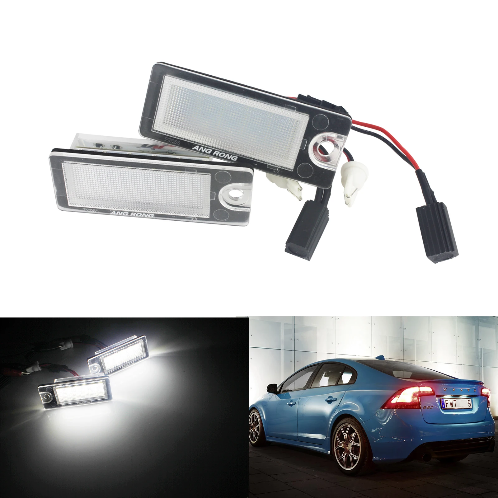 ANGRONG 2x LED License Number Plate Light Lamps For Volvo V70 S60 S80 XC70 XC90 White Canbus