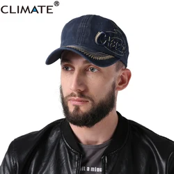 CLIMATE Men Classic Baseball Caps Men Heavy Washed Denim Cap Jeans Wear Classic Logo Cool Sports Casual Cap One Size Adjustable