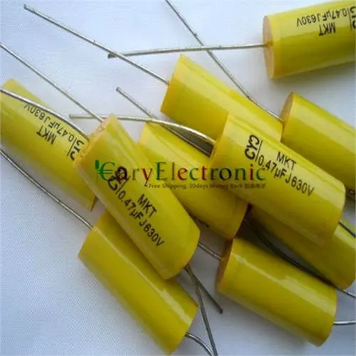 

Wholesale 100pcs long leads yellow Axial Polyester Film Capacitors electronics 0.47uF 630V fr tube amp audio free shipping