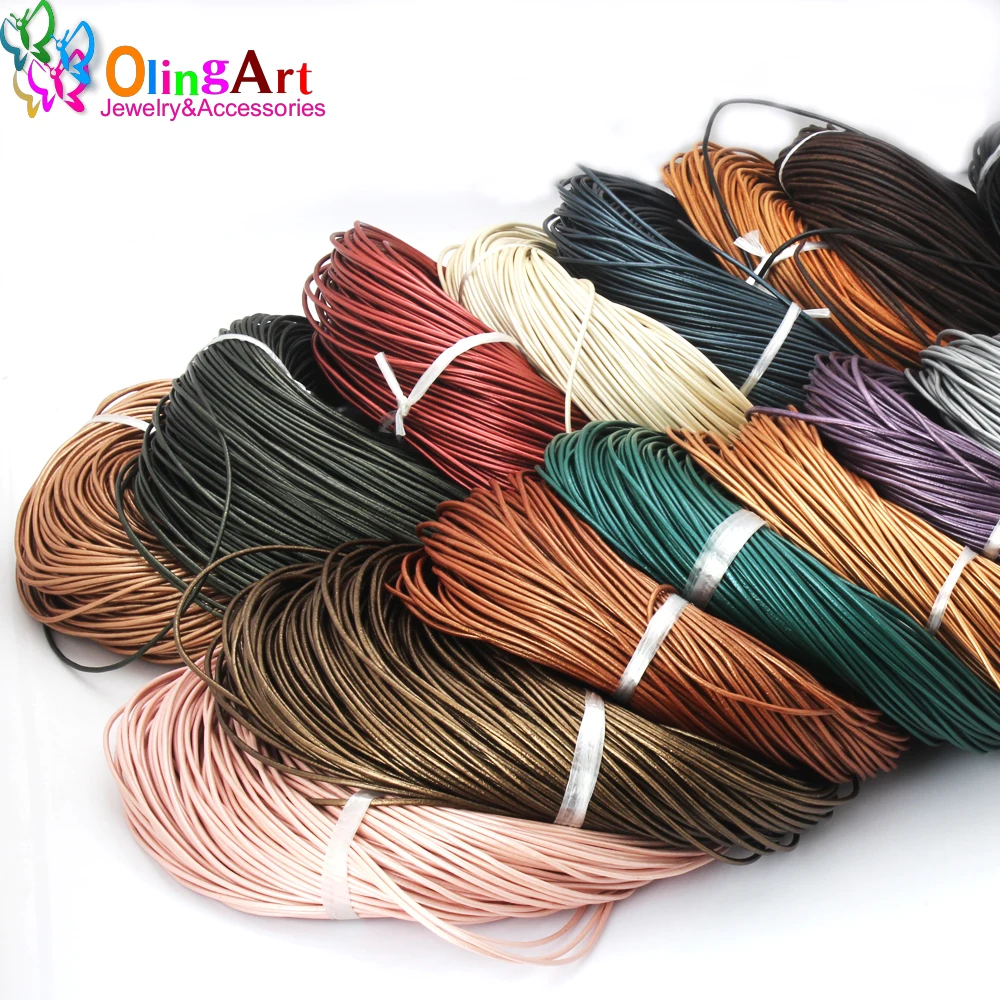 OlingArt 1.5/ 2.0/ 3.0/ 4.0mm Craft Pearl Color Round Leather Cord Wholesale Golden Silver DIY Necklace Bracelet Jewelry Making