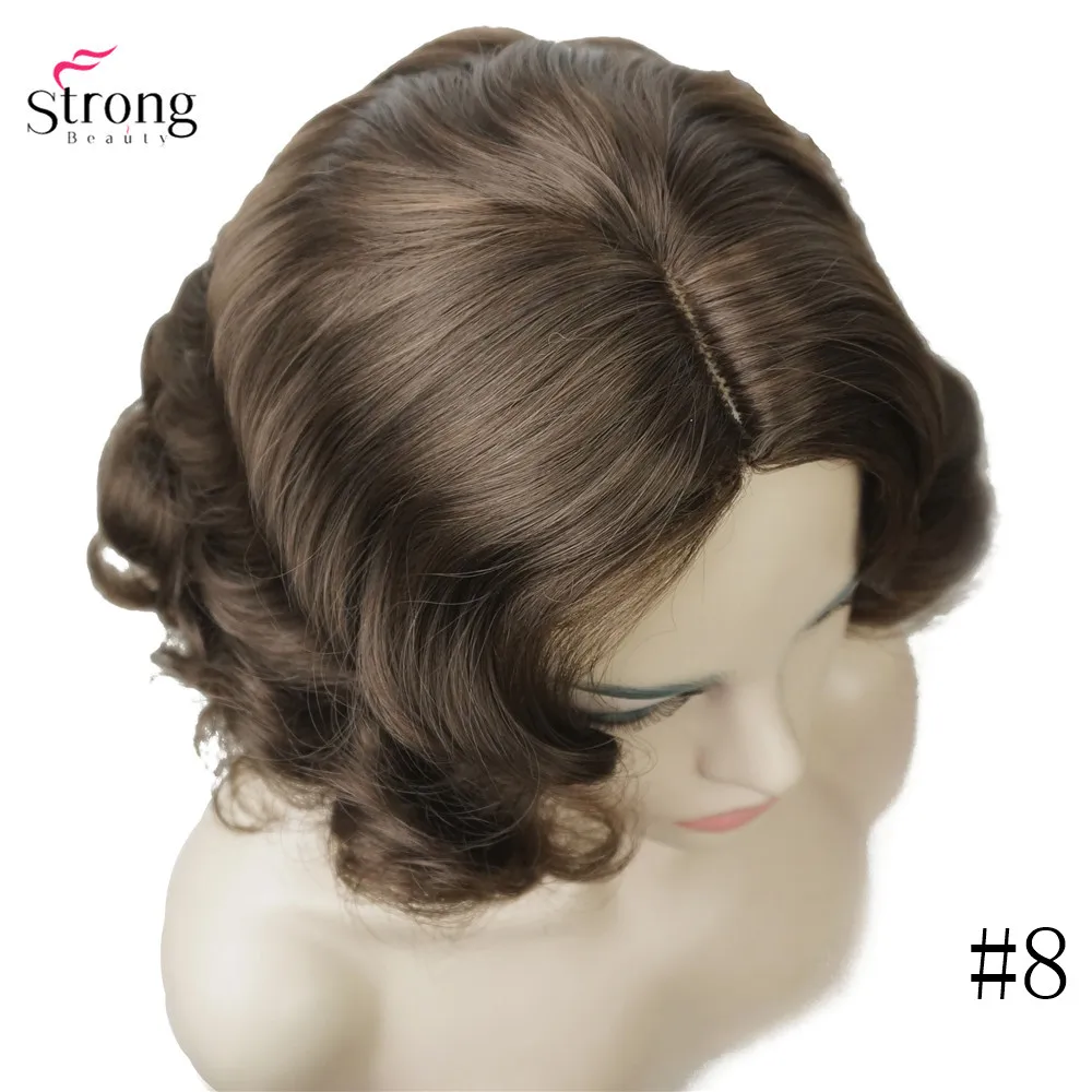 StrongBeauty Finger Wave Hairstyles Short Black Hair Wig Curly Synthetic